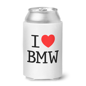 I Love BMW Can Koozie - White